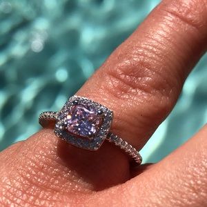 Sterling Silver 925 Pink Cz Cushion Halo Ring Sz 5